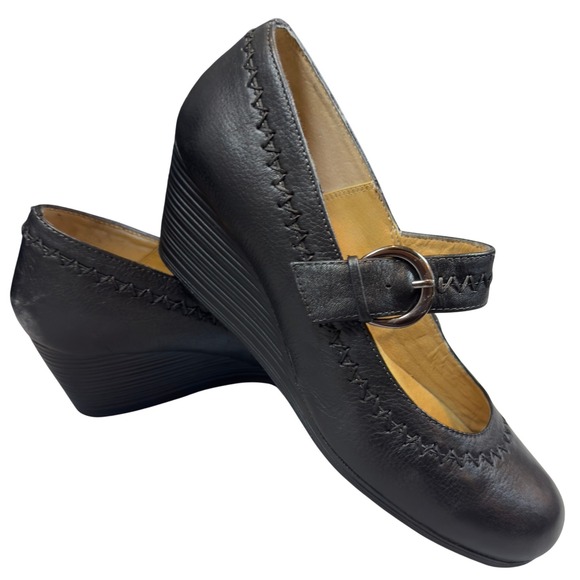 Softspots Shoes - Softspots Mary Jane Wedge Shoes Womens 8.5 Black Leather Platform Comfort CAT110